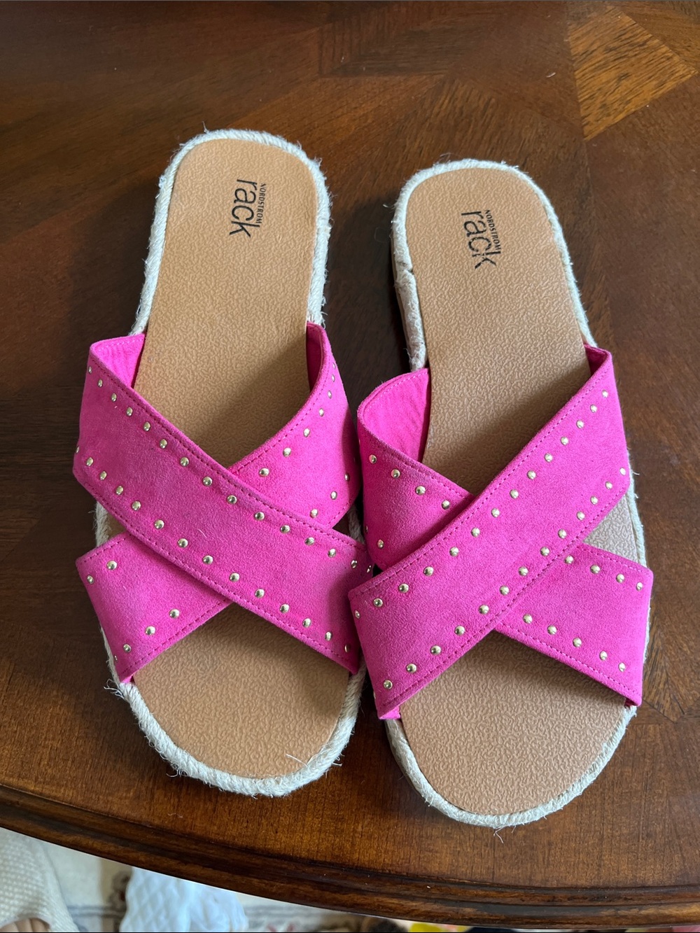 Rack Collection Hot Pink Studded Crisscross Slide Sandals